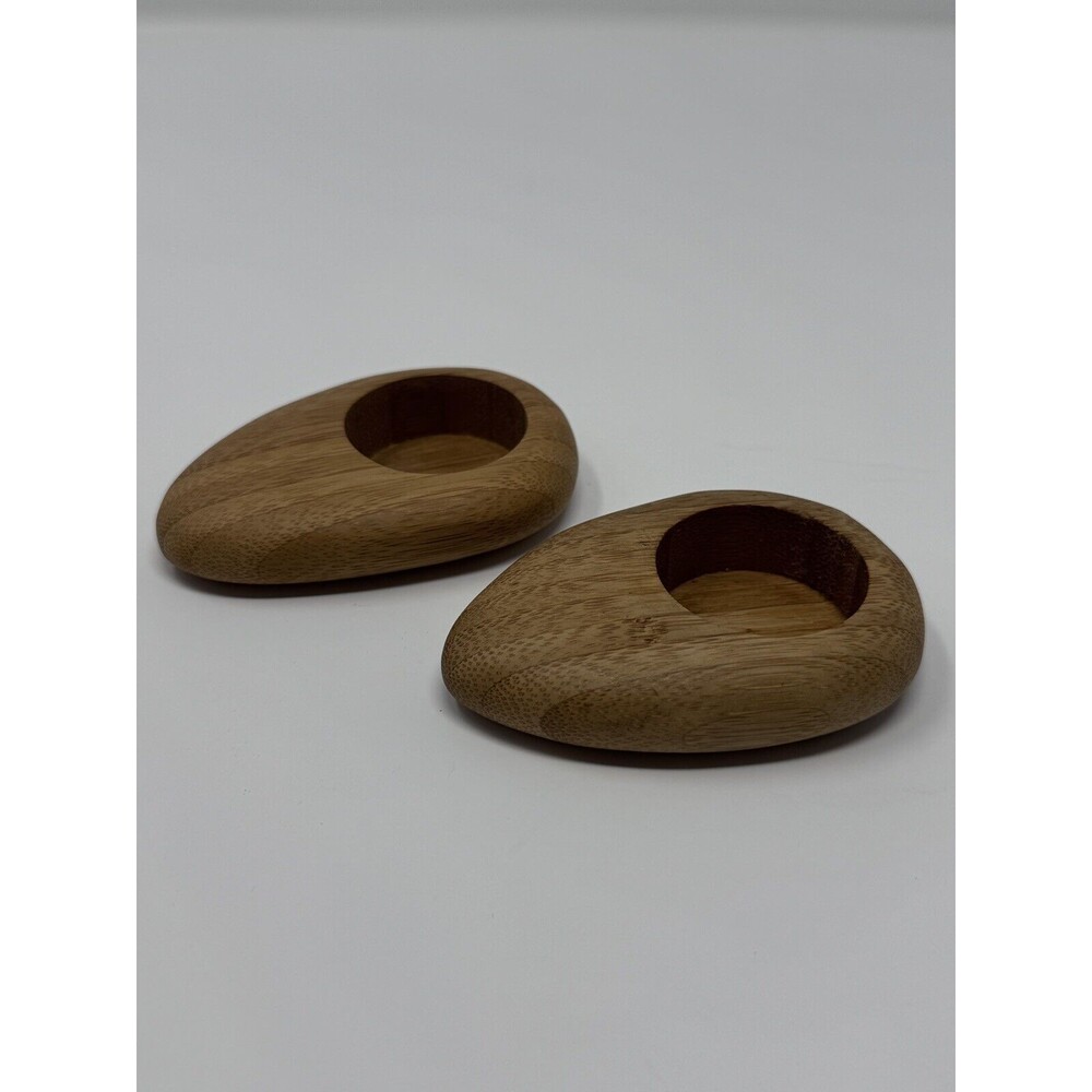 Crate & Barrel Wooden Tea light Candle Holders Set of (2) Bambu 3.5”x2.5”